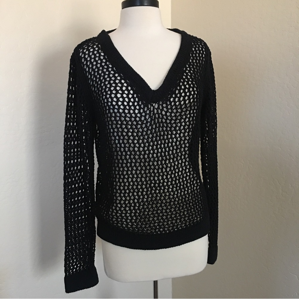 NWOT Anthropologie Cirana Black Netted Knit Sweater, Size: XL